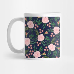 Blue Pink Watercolor Roses Gold Outline Design Mug